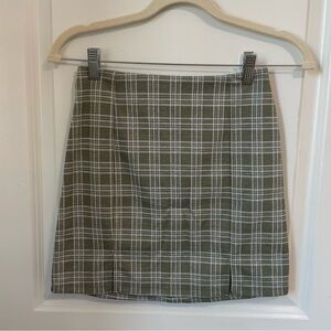 Full Tilt Olive and White Plaid Mini Skirt